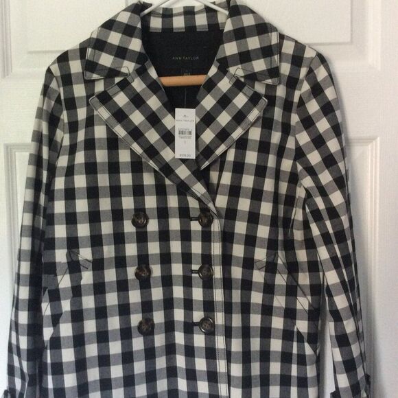 Ann Taylor Black and White Gingham Double Breasted Swing Jacket Size S NWT - Picture 1 of 8